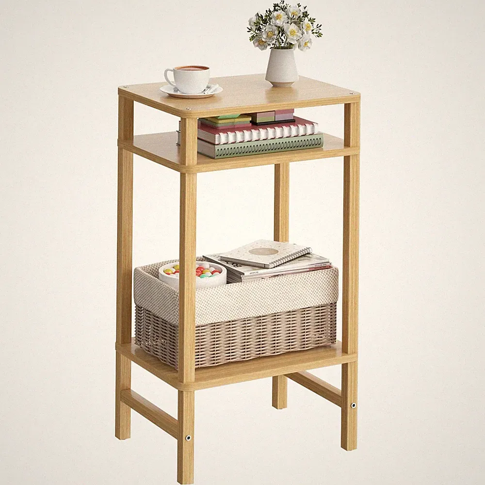 28in Tall Bamboo Side Table 3-Tier Small Narrow End Table, Skinny Nightstand...