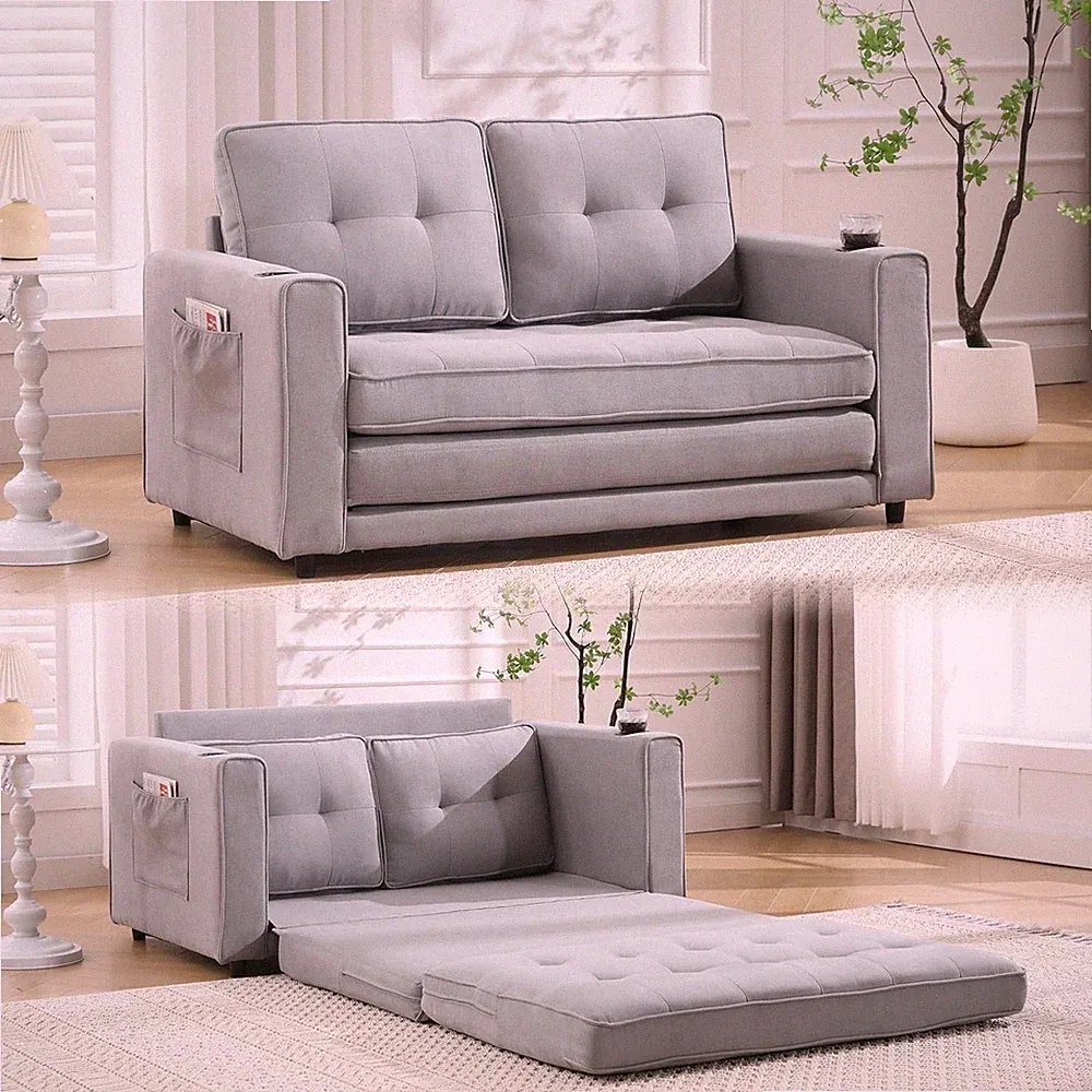 3-in-1 Upholstered Futon Sofa Convertible Sofa bed Loveseat with Pull Out Bed