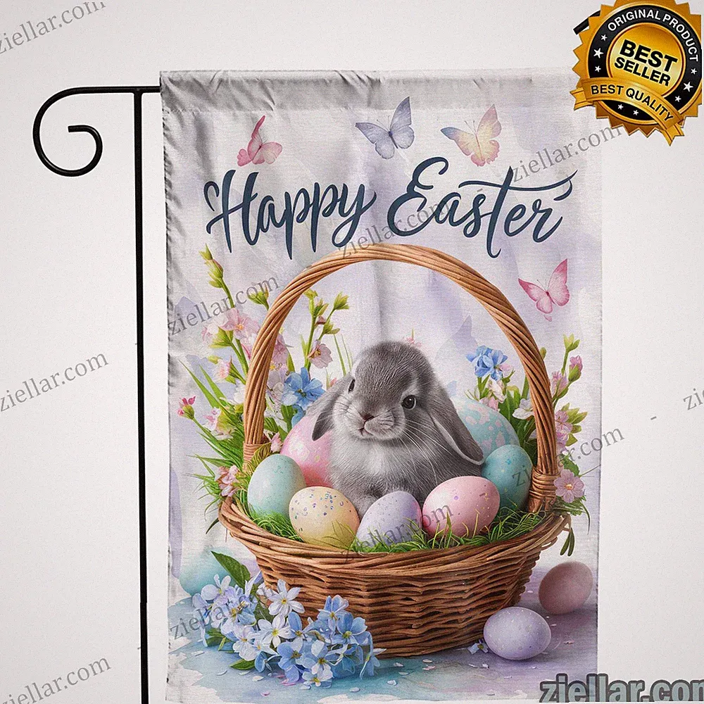 Adorable Easter Bunny in Basket Spring Holiday Decor for Home or Table