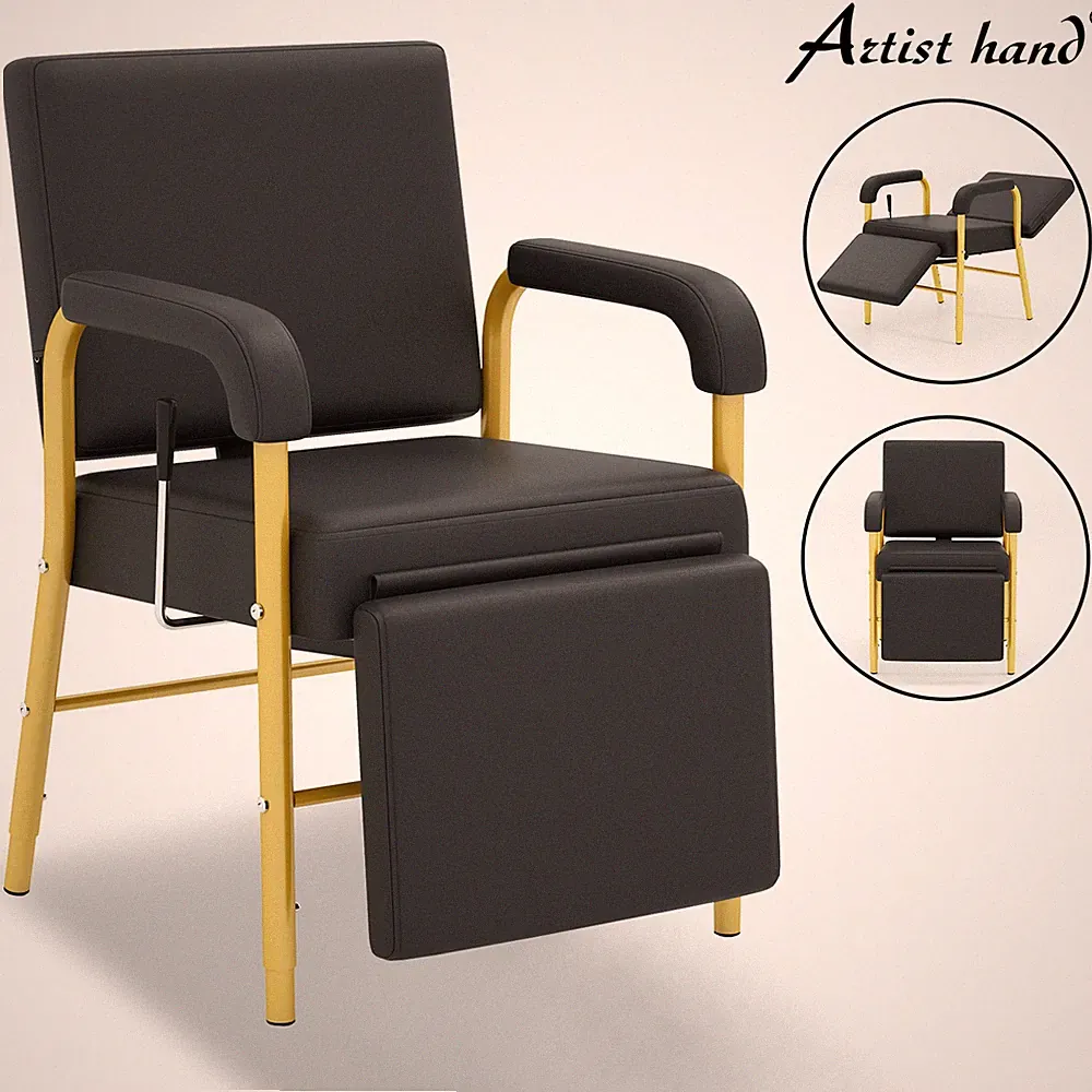 Black+Gold Recline HeavyDuty Barber Shampoo Chair Salon Spa Beauty w/Leg Support