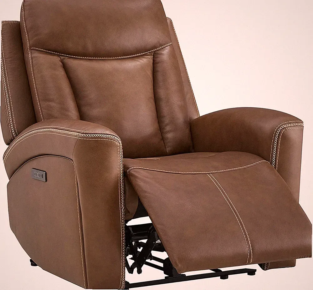 Cafe Brown Genuine Leather Power Recliner with USB Ports