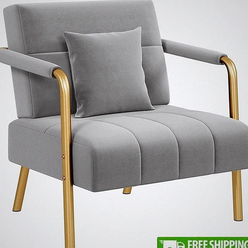 Durable Velvet Upholstered Accent Chair W/ Sturdy Metal Arms Relaxing Recliner