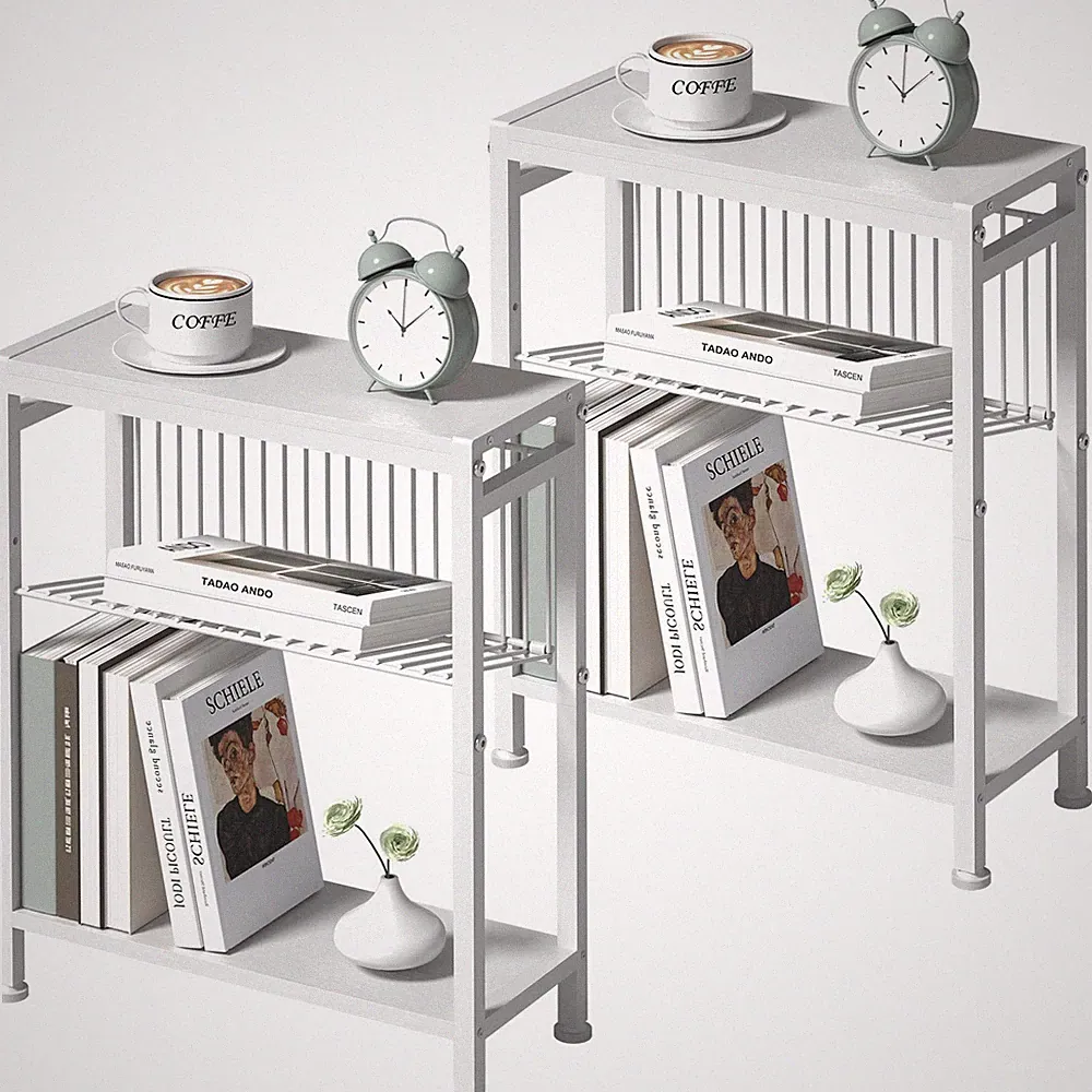 Homedawn 2-Pack 3-Tier Narrow End Side Table Set w/Magazine Holder for Small Spa