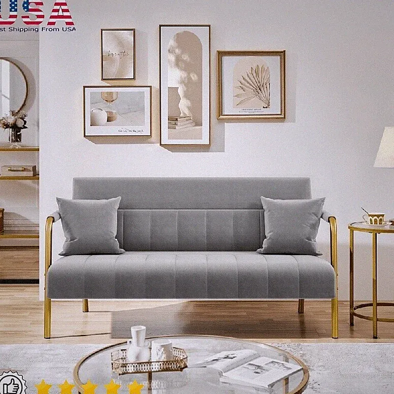 Modern Upholstered Sofa Couch W/ 2 Pillows Indoor Use Comfortable Seating