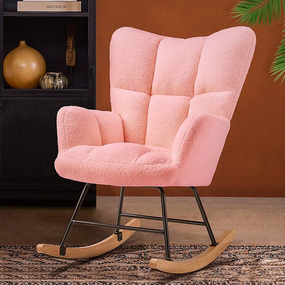Nursery Rocking Chair Bedroom Comfy Teddy Recliner Chair with Soft Backrest Seat