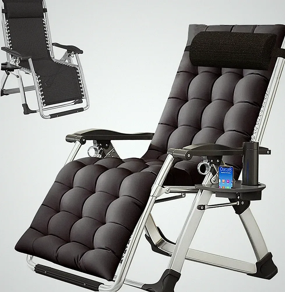 Outdoor Recliner Folding Lounge Chaise Zero Gravity Chair W/Headrest &Cup Holder