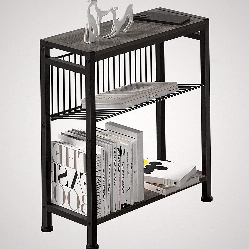 Side Table for Small Spaces, Narrow End Table with Magazine Holder, 2 in 1 De...