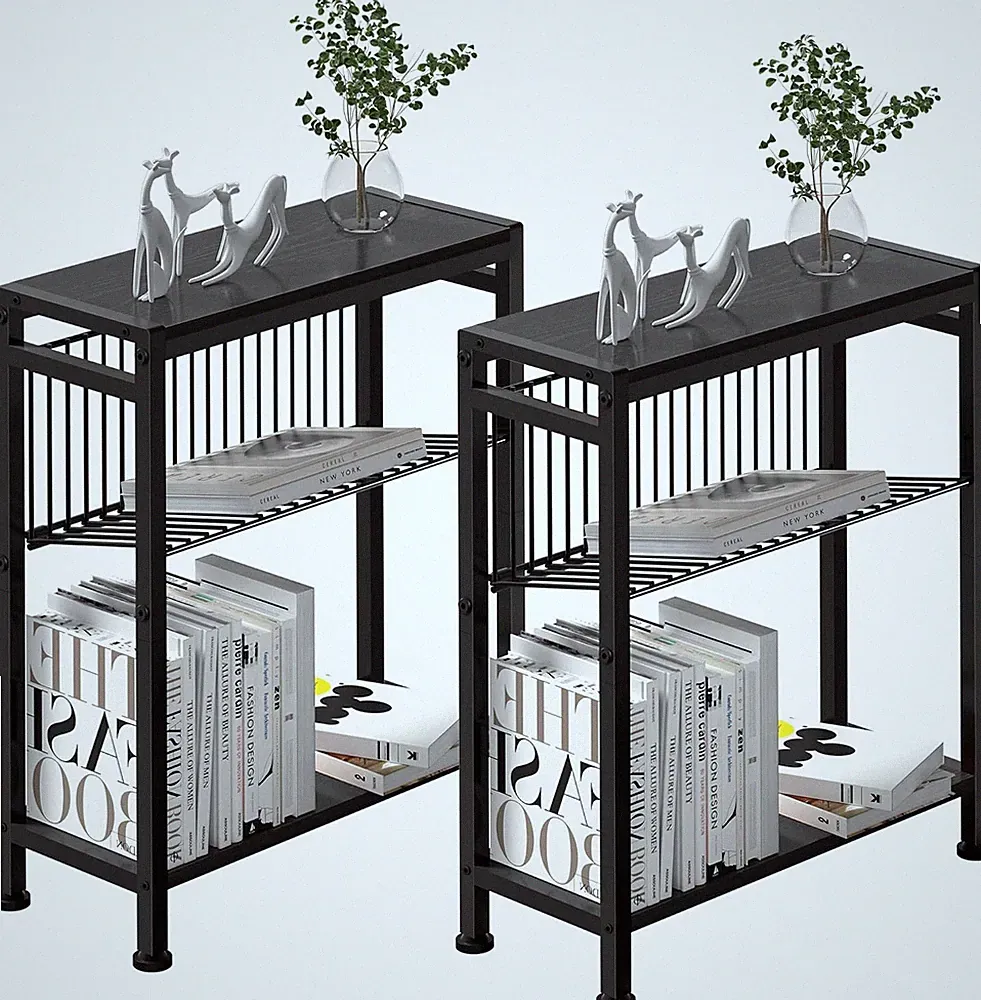 Side Table for Small Spaces Set of 2 Narrow End Table Magazine Holder 2 in 1