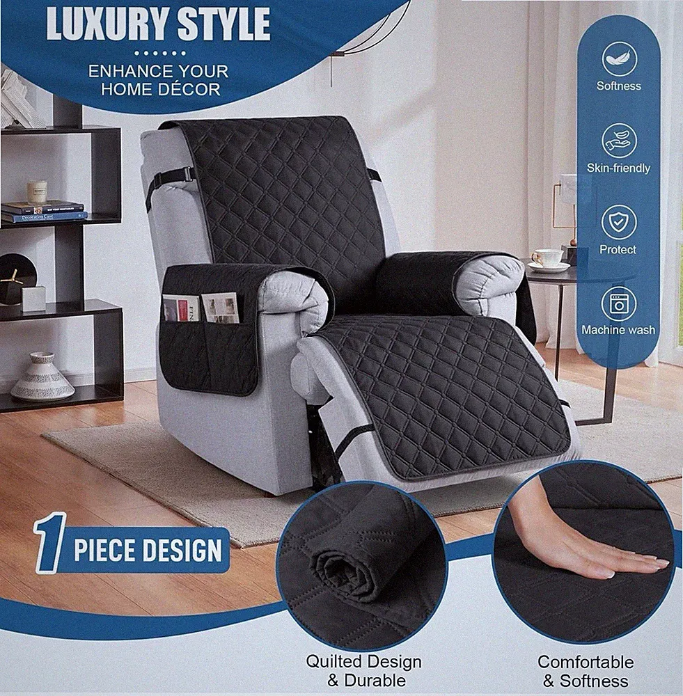 Taococo Waterproof Recliner Sofa Protector1 Seater, Large 28” Black Chair Cover