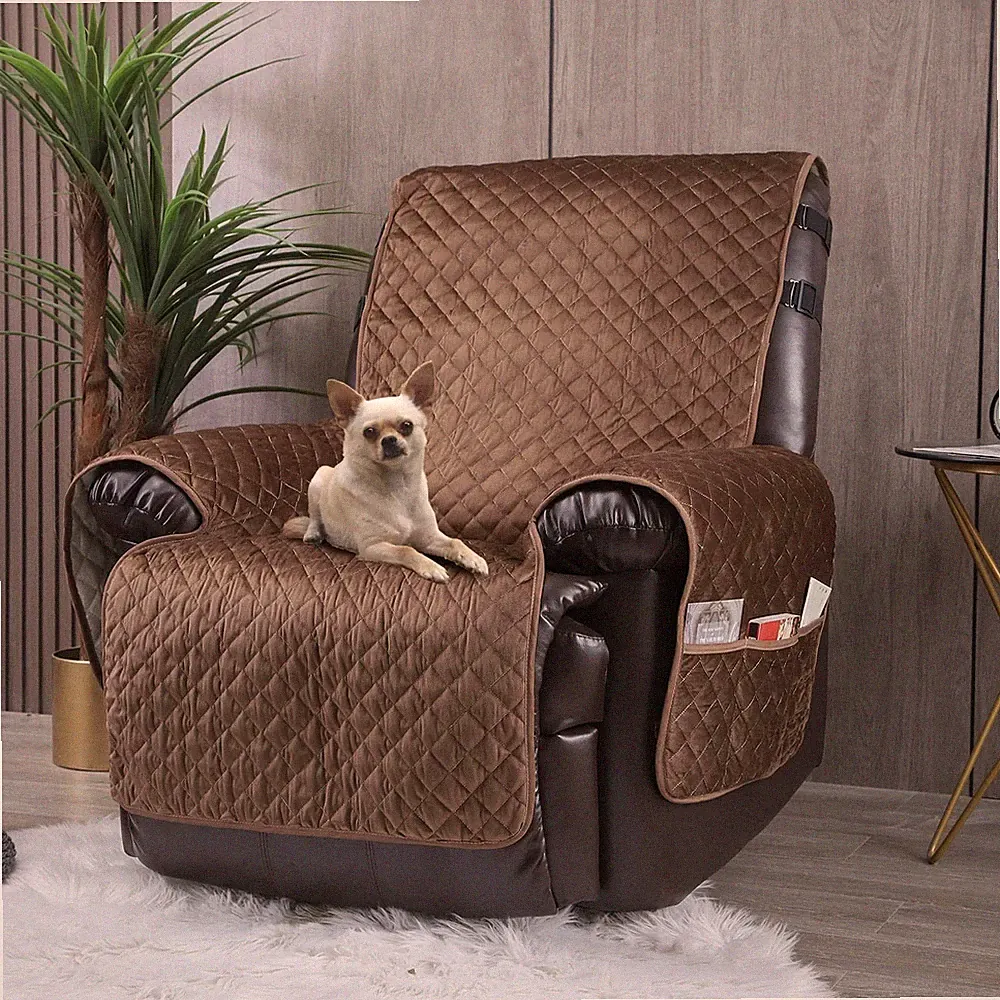 Velvet Recliner Covers Non Slip Waterproof Large 23" (1 Seater), Brown