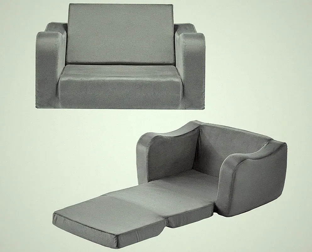 VEVOR 2-in-1 Kids Sofa Foldable Toddler Couch Convertible Lounger Grey