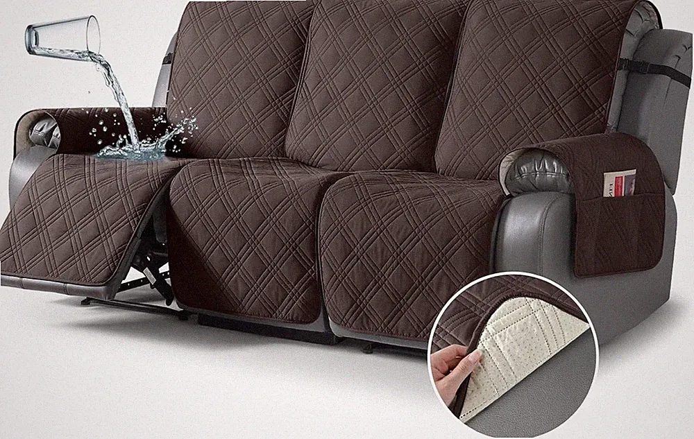 Waterproof Non-Slip Recliner Sofa Cover for 3-Seat Couch, Chocolate
