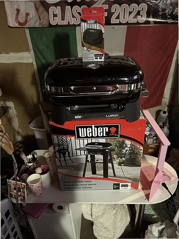 Weber Stand With Side Table And Built In Hooks For Lumin Electric Grill